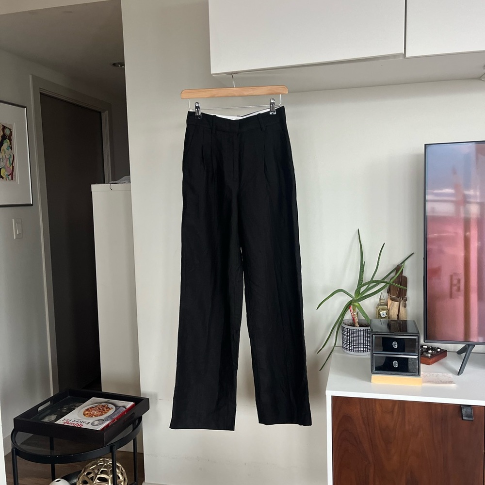 Aritzia Wilfred The Effortless Pant™ Linen Black High-Waisted Wide-leg Size 2 - Picture 9 of 16